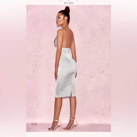 House of CB Ronel grey satin pintuck Dress Sz Medium M - Picture 7 of 15